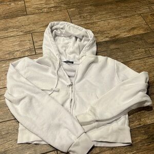 Brandy Melville Cropped White Crystal Hoodie